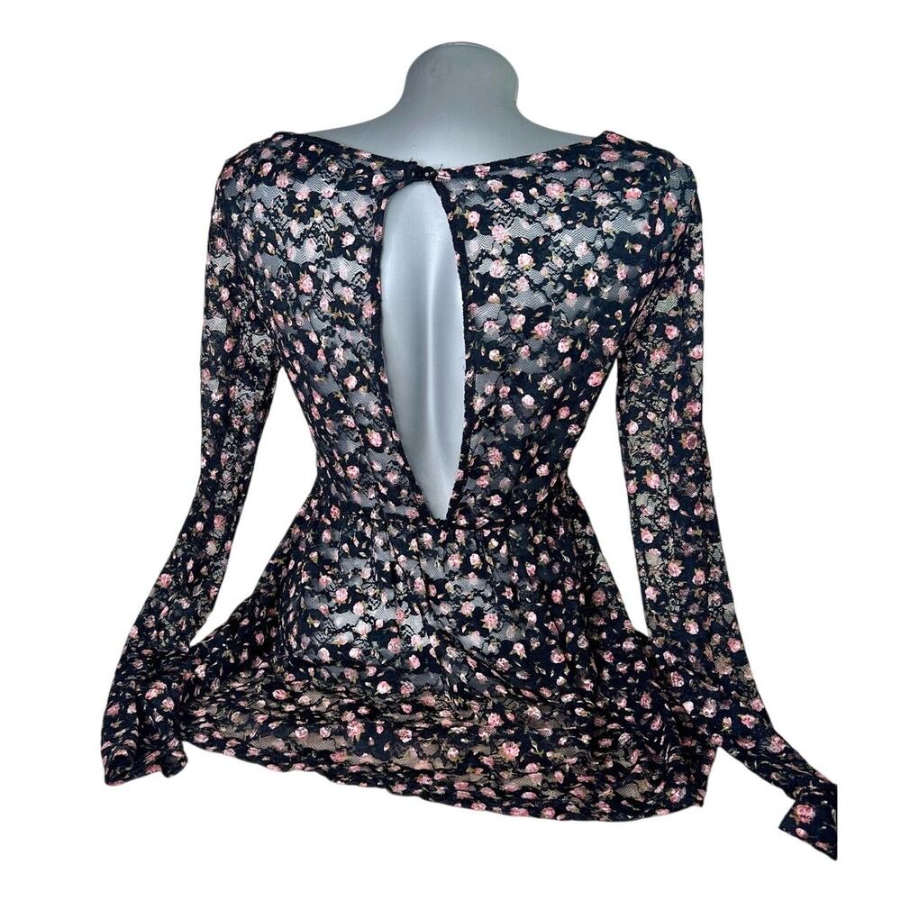 Wet Seal Y2K Black Floral Open Back Blouse See Through Top Whimsygoth Large L